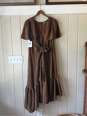 NWT Hudson Gray/Dress-Up Chocolate Brown Asymmetrical Dress, Waist Tie, Size S